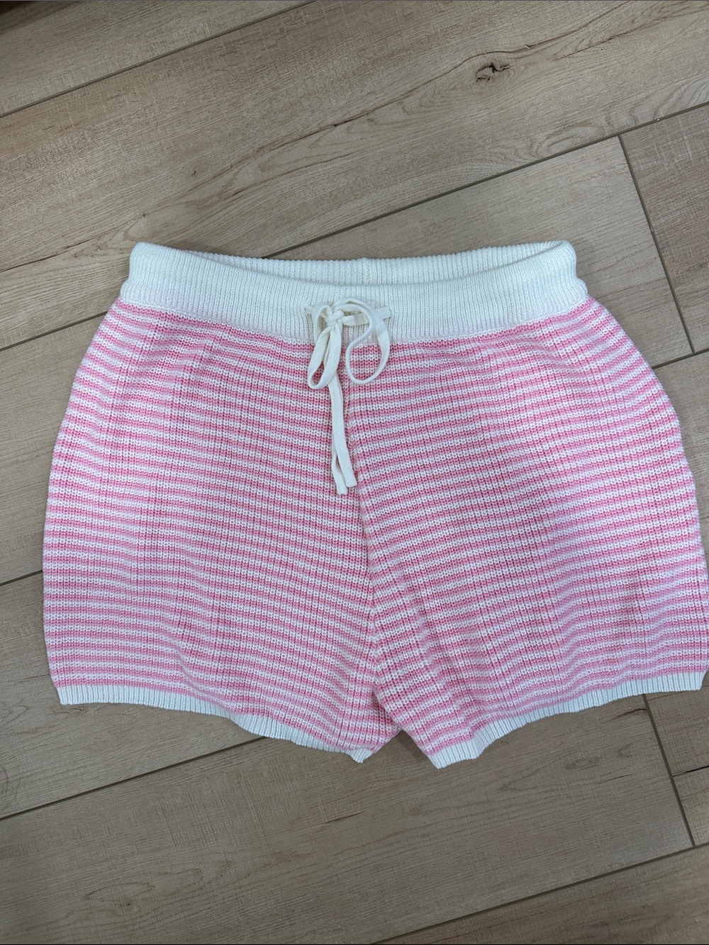 Peach Love Pink & White Knit Drawstring Women's Shorts